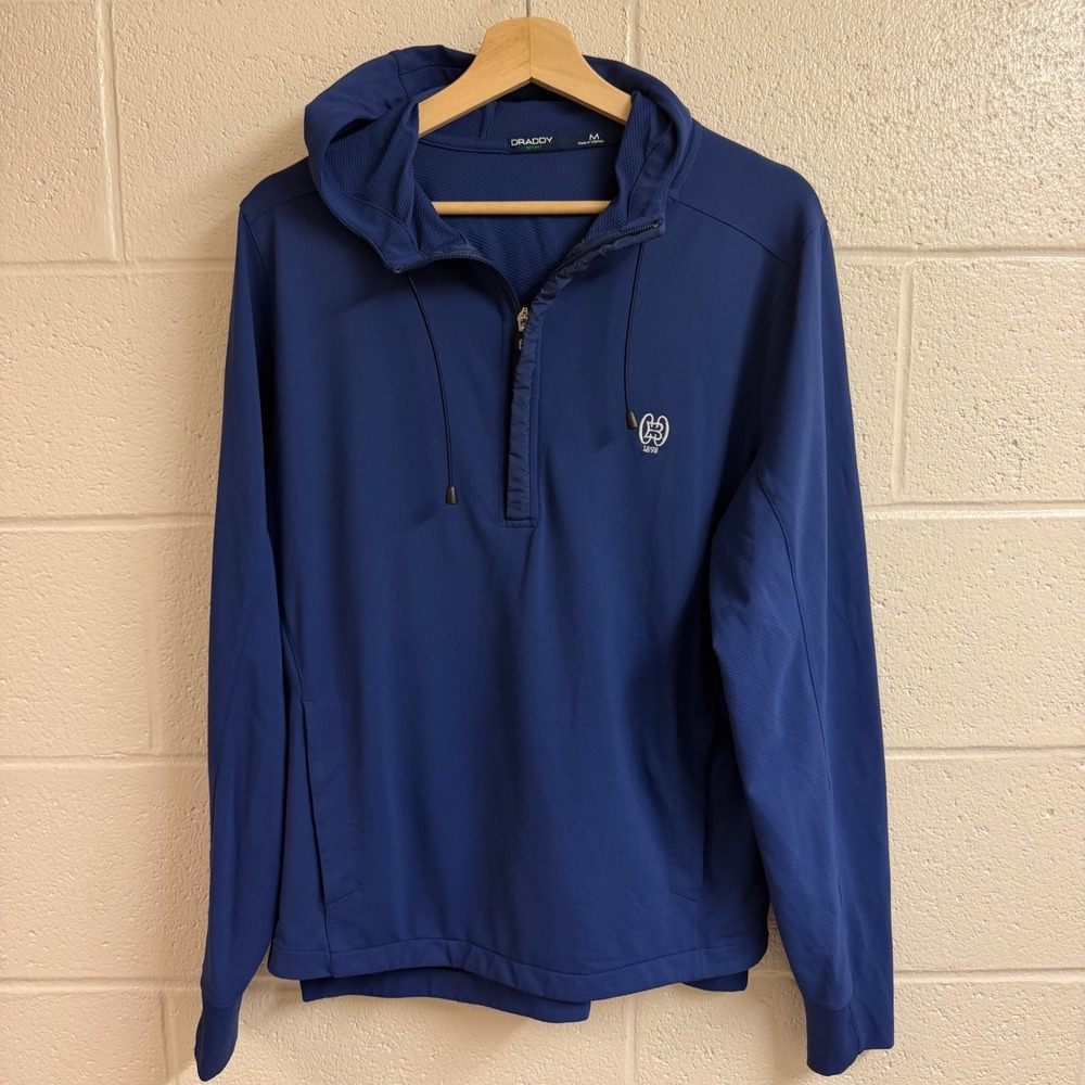 B. Draddy Mens Sport 1/4 Zip Hooded Pullover Hoodie M Blue Performance Golf Tech